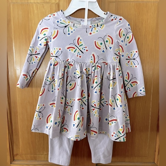 Hanna Andersson Butterfly Skater Dress in Organic Cotton Matching Leggings 12-18 - Picture 1 of 4